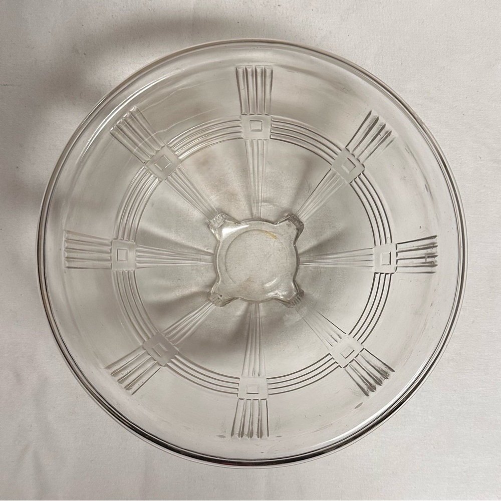 Vintage Clear Pressed Glass Serving Bowl Mixing Bowl, Art Deco Depression Glass